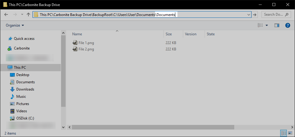 Carbonite Backup Drive: Type nested folder path and click Enter